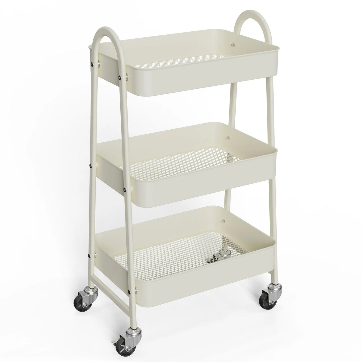 edx 3 Tier Rolling Cart, Metal Utility Cart Storage Organizer with Lockable Casters, Multi-Functional Mesh Rolling Storage Cart for Kitchen Office, White