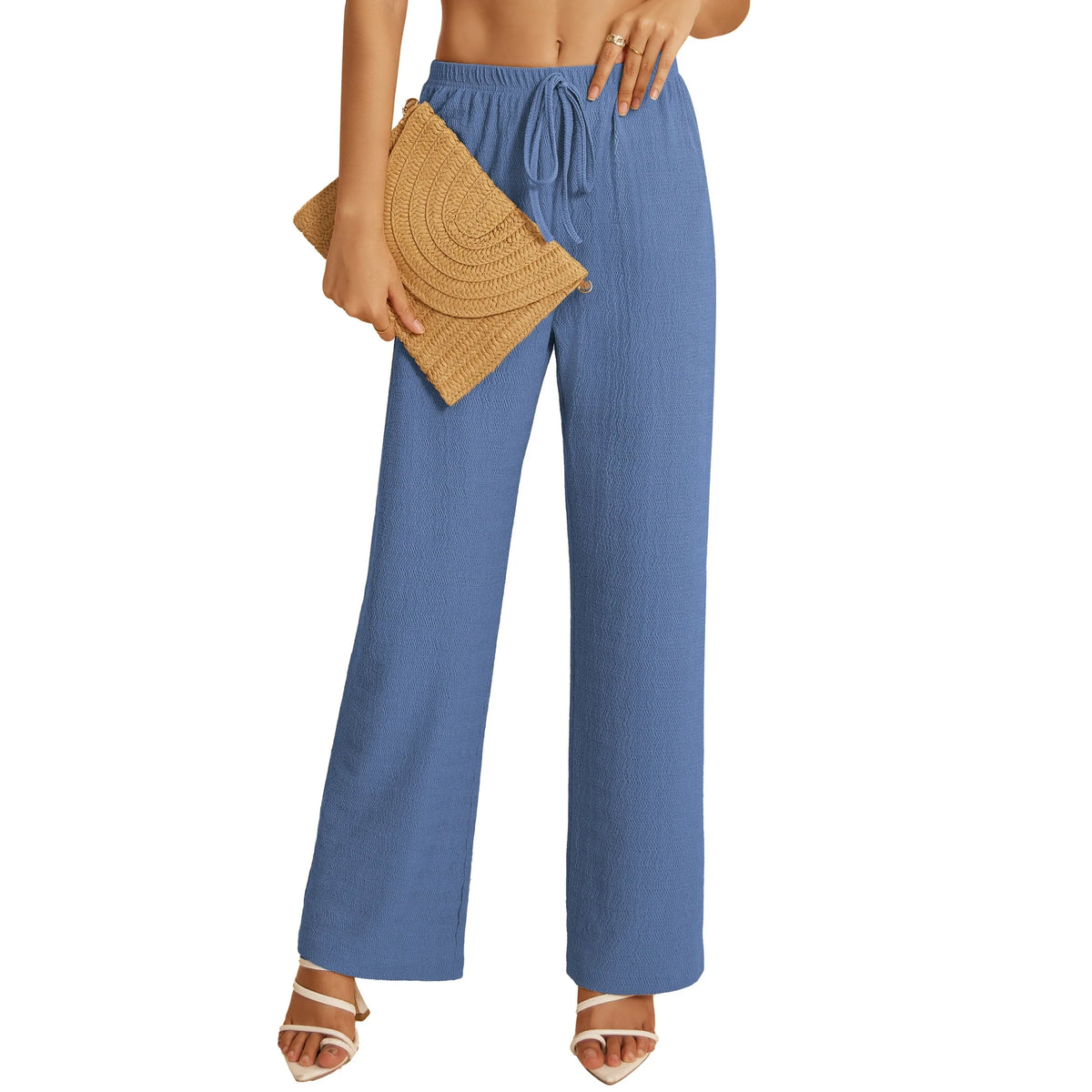 a.Jesdani Women's Wide Leg Pants with Pockets Casual Drawstring Elastic Waist Trousers for Work Leisure S XXL