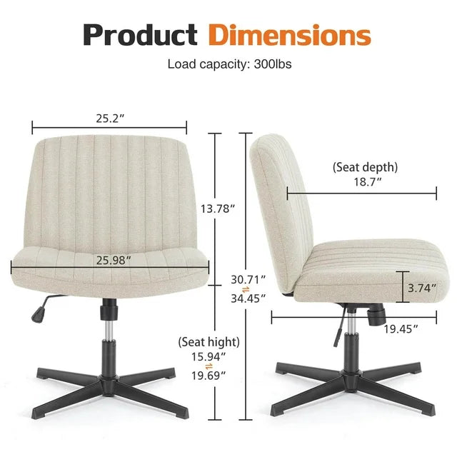 EverPick Chair Armless Criss Cross Legged Chair No Wheels, soft and comfortable Home Office Desk Chairs, Adjustable Swivel Padded Fabric Vanity Task Computer Chair - Beige