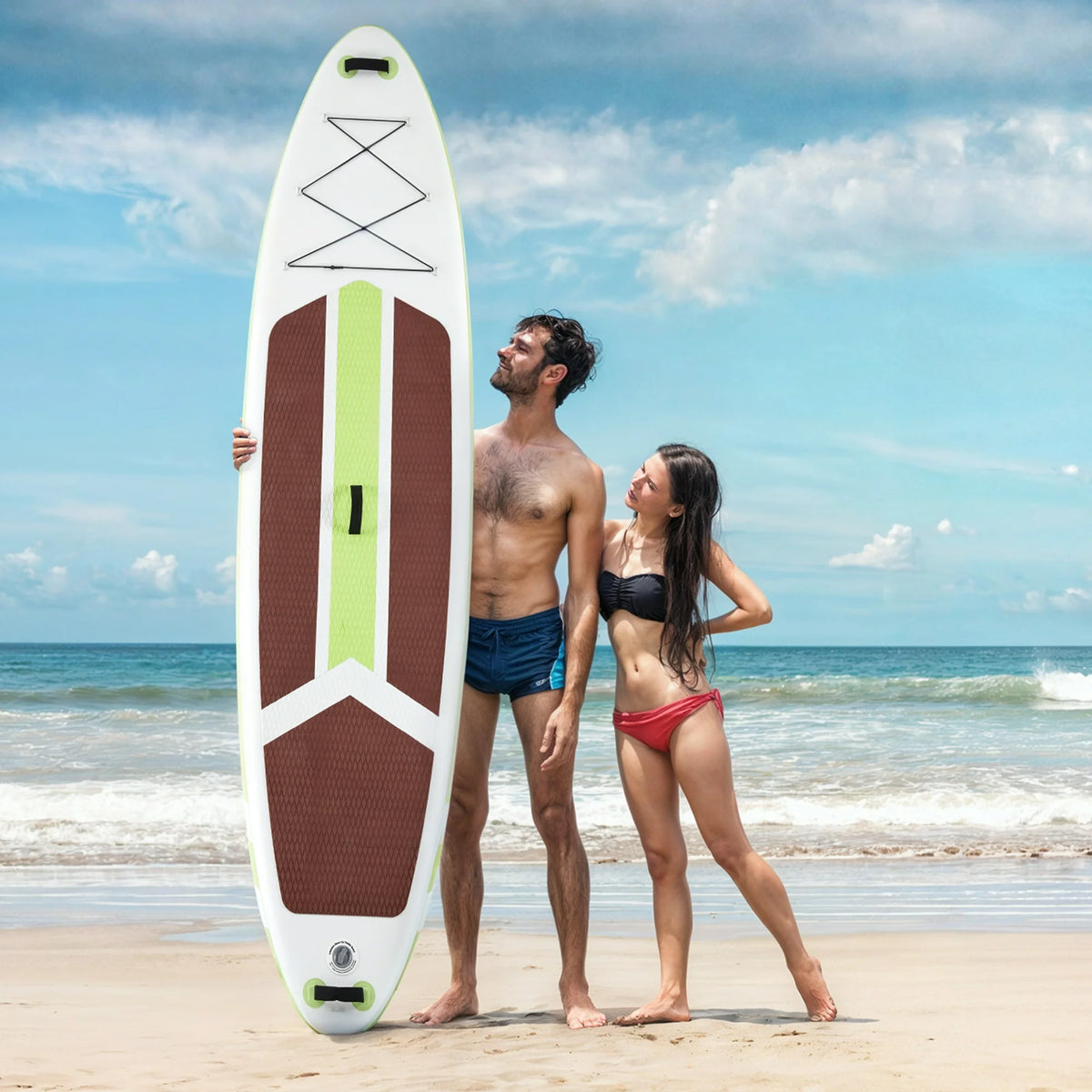 ZUNMOS 10.5'×33'' Inflatable Stand Up Paddle Board Non-Slip Deck, Durable Advanced Material and Complete SUP Accessories for All Skill Levels, Brown and Green