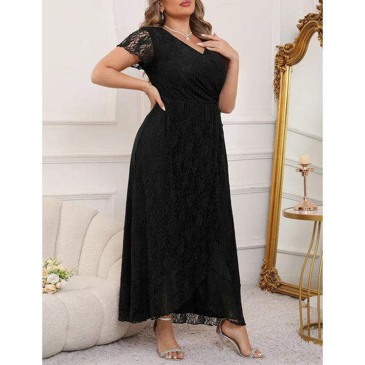a.Jesdani Women's Plus Size Formal Dresses Lace V Neck Ruffles Sleeves Wedding Guest Dresses L 4X