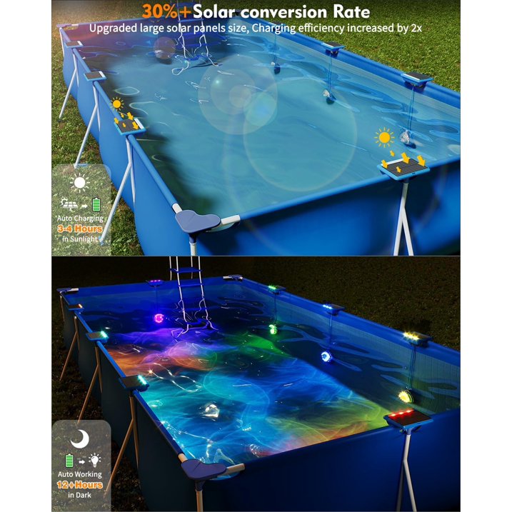 Solar Pool Lights, Solar Powered Submersible LED Lights with Remote IP68 Waterproof Swimming Pool Lights 16 Colors Underwater Pool Lights for Above Ground Inground Pool, Pond (Blue, 2 Pack)