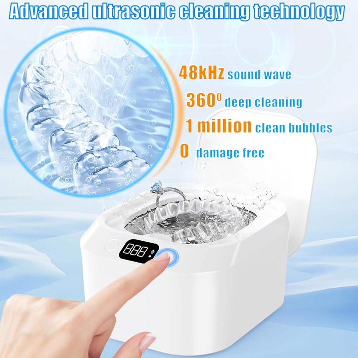 FETERVIC 48kHz Ultrasonic Retainer Cleaner Machine with 220ML, 3 Modes, Ultrasonic Jewelry Cleaner Denture Cleaner for Aligners, Rings, Watches, and Glasses