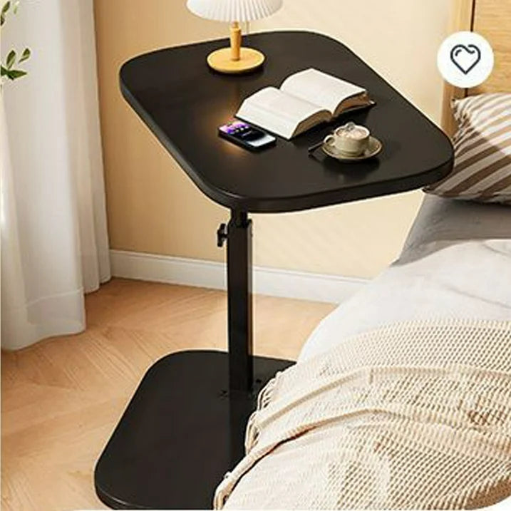 SUSUZI Portable Oval End Table Small C-Shaped Side Table, Height Adjustable, MDF and Metal
