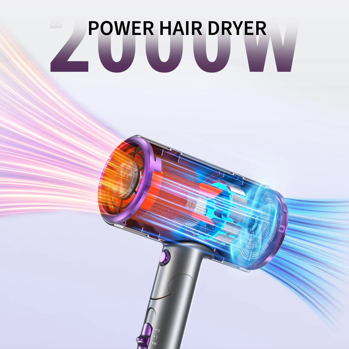 NEXPURE New Upgrade Professional Ionic Hair Dryer, 2000W Powerful Blow Dryer with Diffuser and Concentrator Attachments, Suitable for Home and Travel, Purple