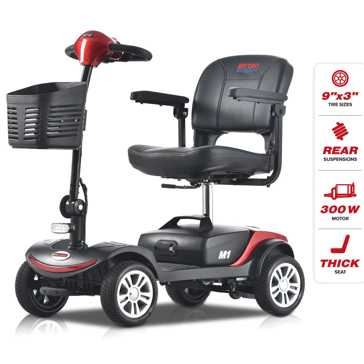 Kowilk Folding Mobility Scooter for Seniors 4 Wheel Scooter for Adults Electric Medical Scooter Compact for Travel - Compact Heavy Duty Mobile(Red)