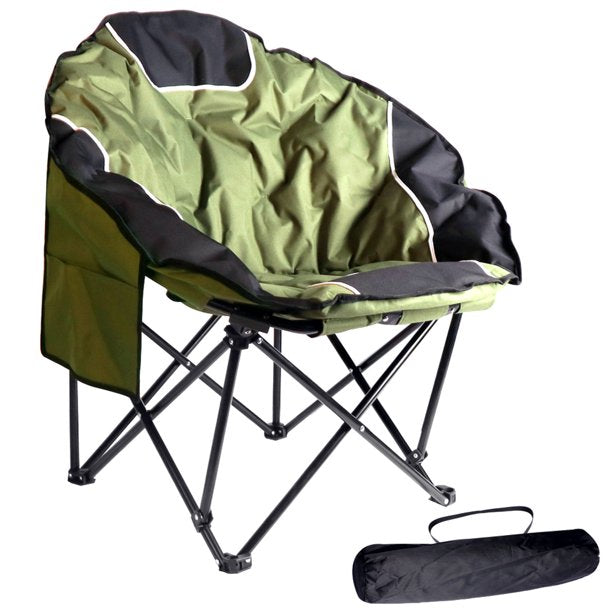 KAHOO Portable Outdoor Padded Moon Round Chair Camping Cup Holder Carry Bag Round Saucer Folding Chair - Green