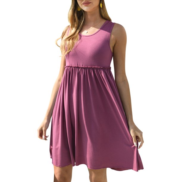QINCAO Womens Dresses Sleeveless Plain Sundresses for Women Casual Tank Dresses,L(12-14)