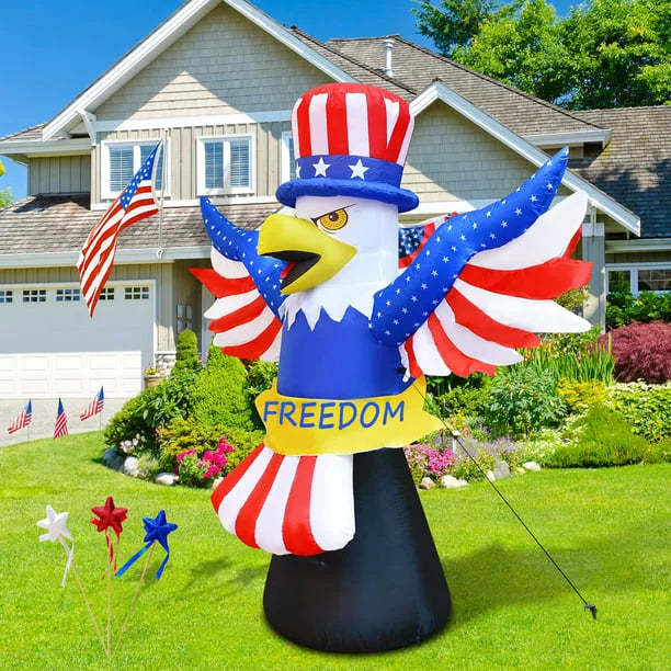 7FT Tall Patriotic Independence Day 4th of July Inflatable American Bald Eagle Lighted Blow up Party Decoration for Outdoor Indoor Home Celebration Garden Yard Photo Prop