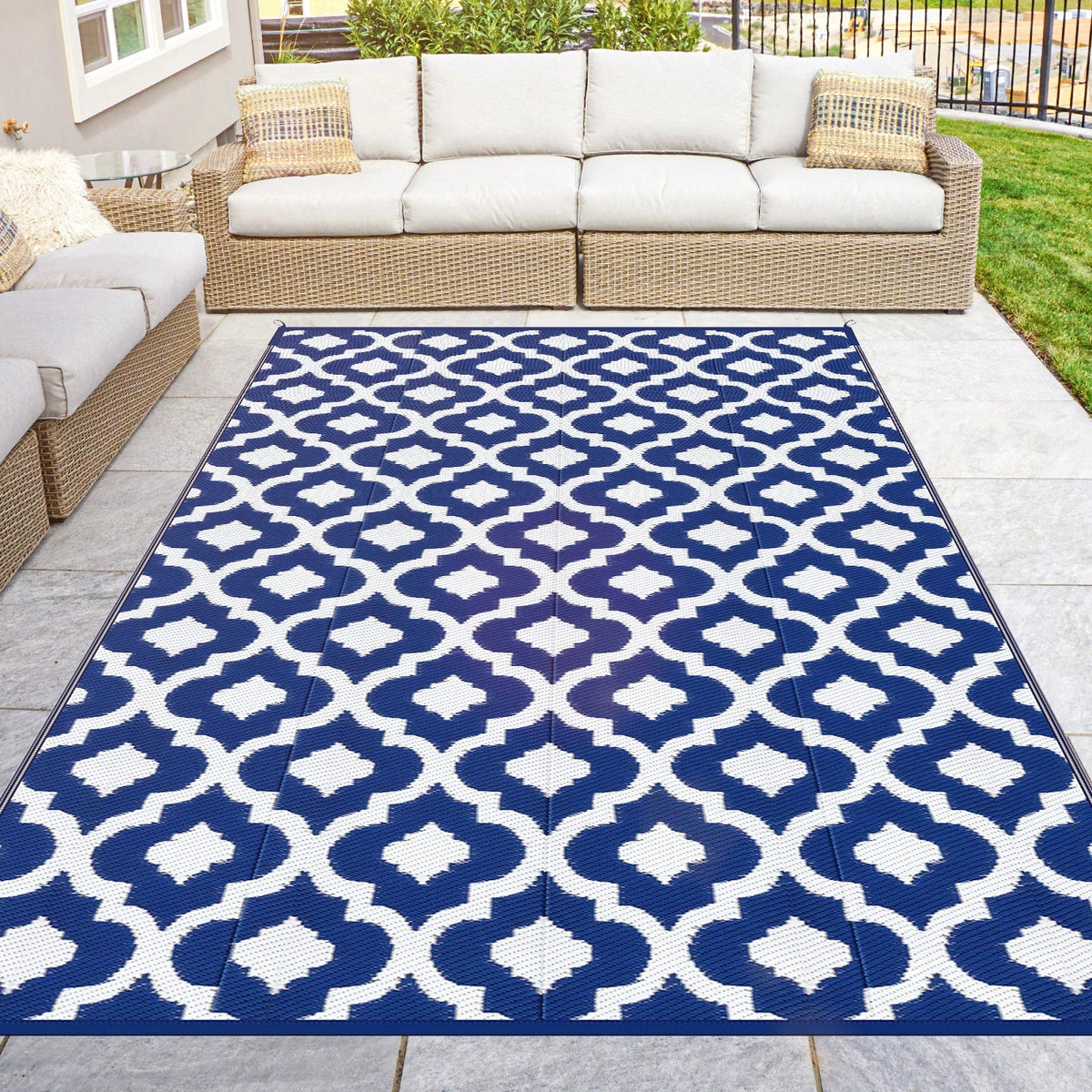 GOTGELIF 5x8 Outdoor Rug Waterproof Area Rugs Reversible Patio Rug Portable Rug with 4 Ground Nails for RV,Patio,Backyard,Deck,Picnic,Beach