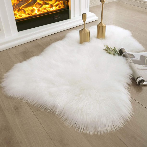 Soft Fluffy Faux Sheepskin Fur Area Rug Shag Plush Mat Home Decorative, White, 2 x 3 feet