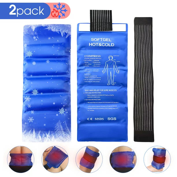 2Pack Ice Pack for Injuries Reusable, iFanze Gel Hot Cold Pack Therapy Wrap for Hip Neck Shoulder Knee Back Pain Hot Cold Compress for Swelling, Bruises, Surgery, 18 x 7 in