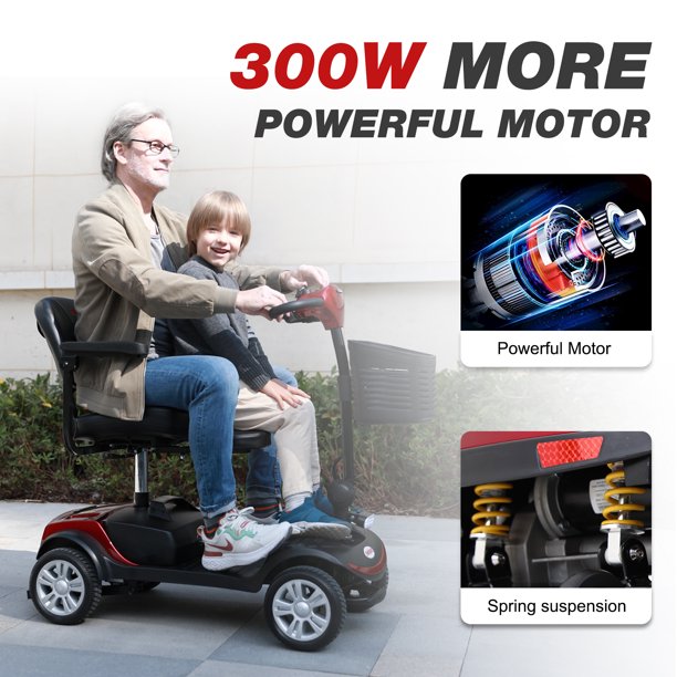 Kowilk Folding Mobility Scooter for Seniors 4 Wheel Scooter for Adults Electric Medical Scooter Compact for Travel - Compact Heavy Duty Mobile(Red)