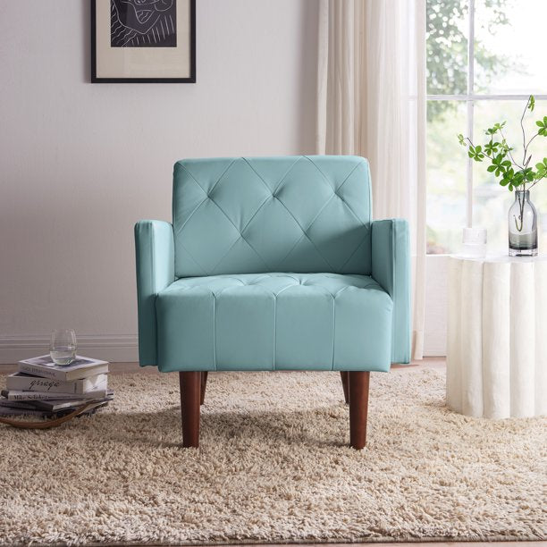 Kowilk PU Leather Accent Chair, Modern Single Sofa Chair for Living Room and Bedroom, Upholstered Lounge Armchair Chair with wood Legs(Blue)