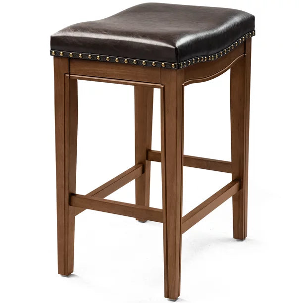 Counter Height Bar Stools with Footrest 26-Inch Backless Bar Stools,Upholstered Wooden Bar Stool,Set of 2,Walnut