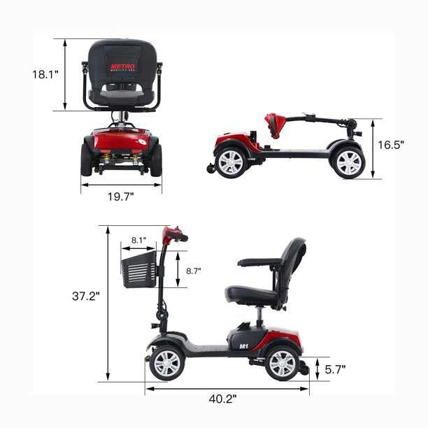Kowilk Folding Mobility Scooter for Seniors 4 Wheel Scooter for Adults Electric Medical Scooter Compact for Travel - Compact Heavy Duty Mobile(Red)