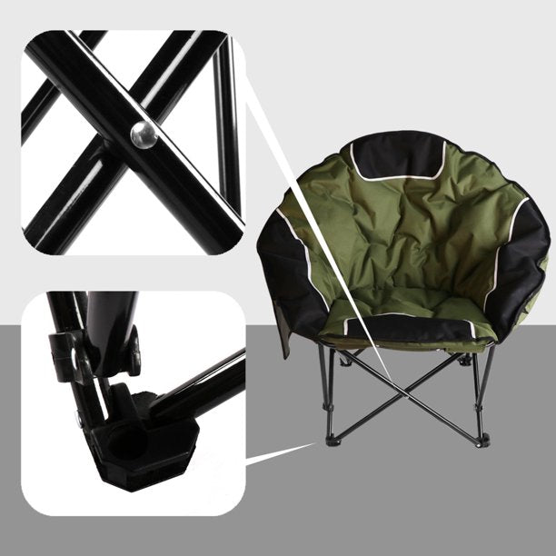 KAHOO Portable Outdoor Padded Moon Round Chair Camping Cup Holder Carry Bag Round Saucer Folding Chair - Green