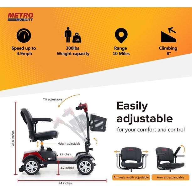 Kowilk Folding Mobility Scooter for Seniors 4 Wheel Scooter for Adults Electric Medical Scooter Compact for Travel - Compact Heavy Duty Mobile(Red)