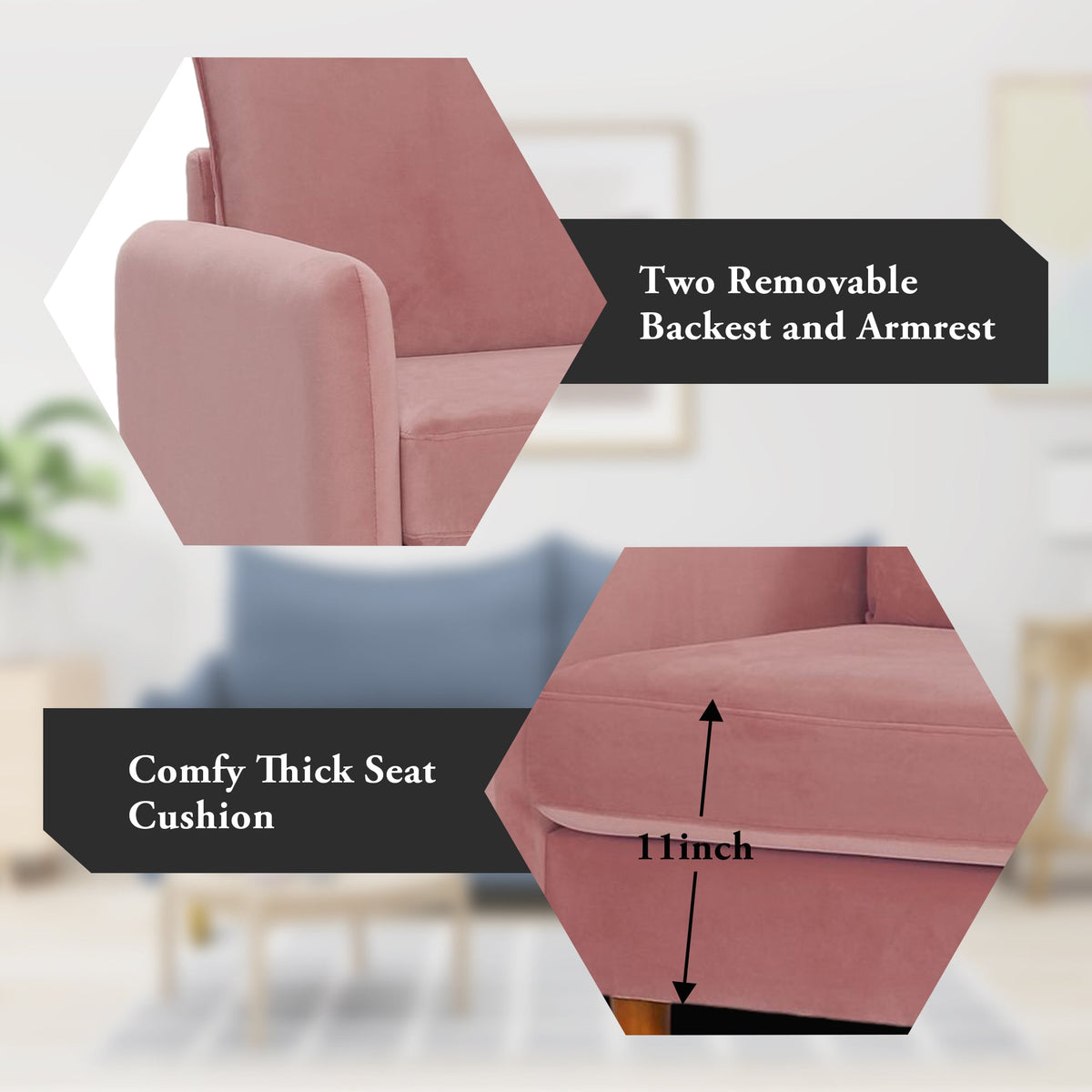 Kowilk Velvet Loveseat Sofa, 69'' Mid Century Modern Small Love Seats Furniture Comfy Couch for Living Room, Upholstered 2 Seater Sofa for Small Apartment(Pink)