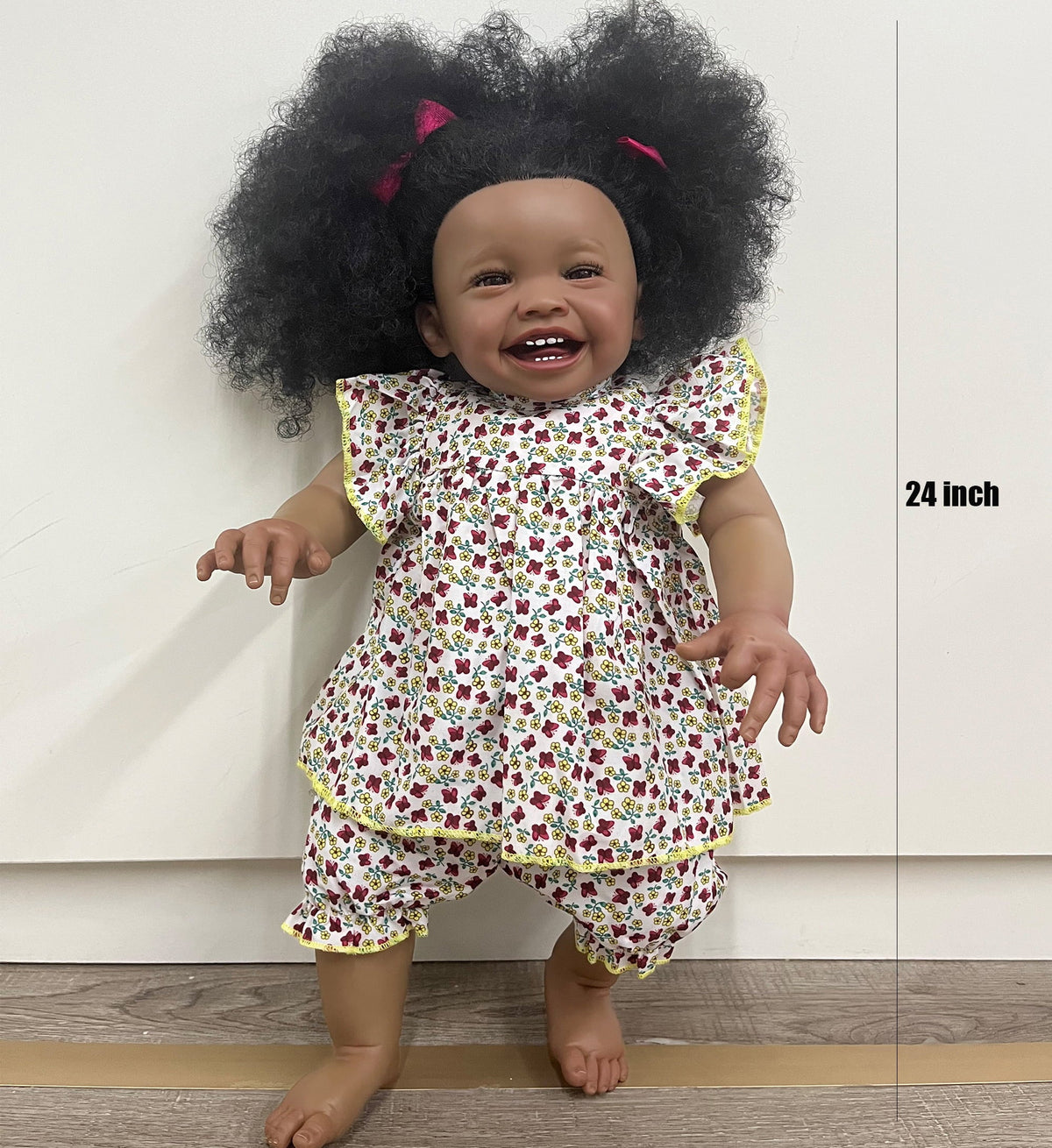 24 Inch Reborn Baby Dolls, 2023 Latest Lifelike Newborn Baby Doll, Black Skin Handmade Body Real Looking Doll Birthday Christmas Children Gift for Age 3+