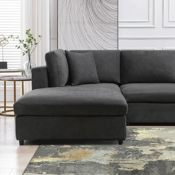 Mixoy Velvet U Shaped Sectional Sofa with Storage, 7 Seater Modular Sectional Sofa with Back Cushion ,Oversized Sleeper Sofa Couch Bed, Convertible Couches for Living Room ( Dark Grey)