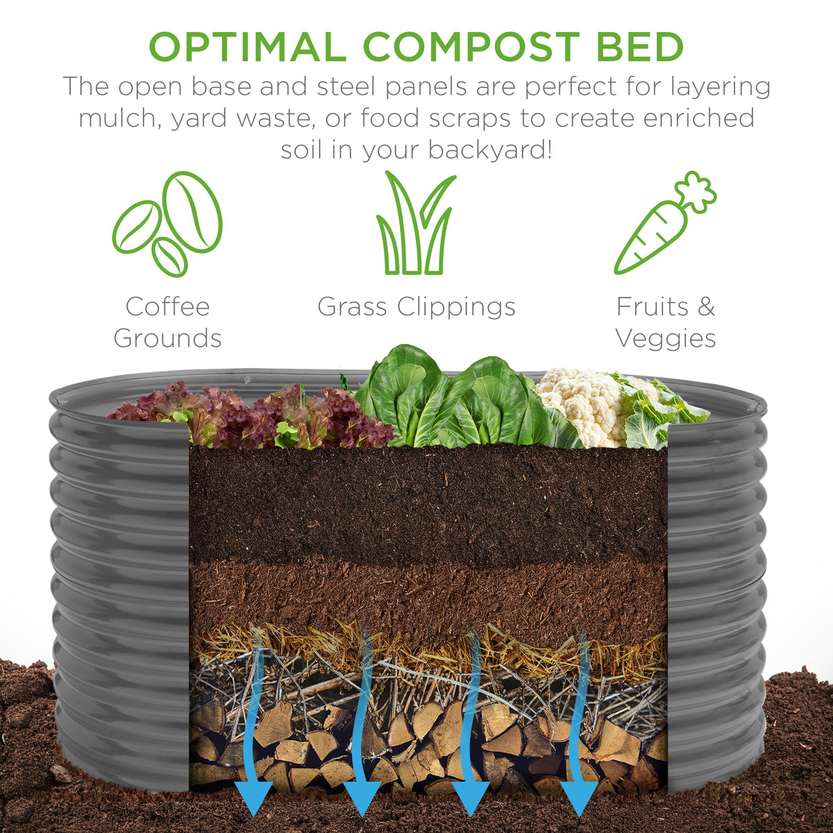 Raised Oval Garden Bed, Customizable Elevated Outdoor Metal Planter - 63in