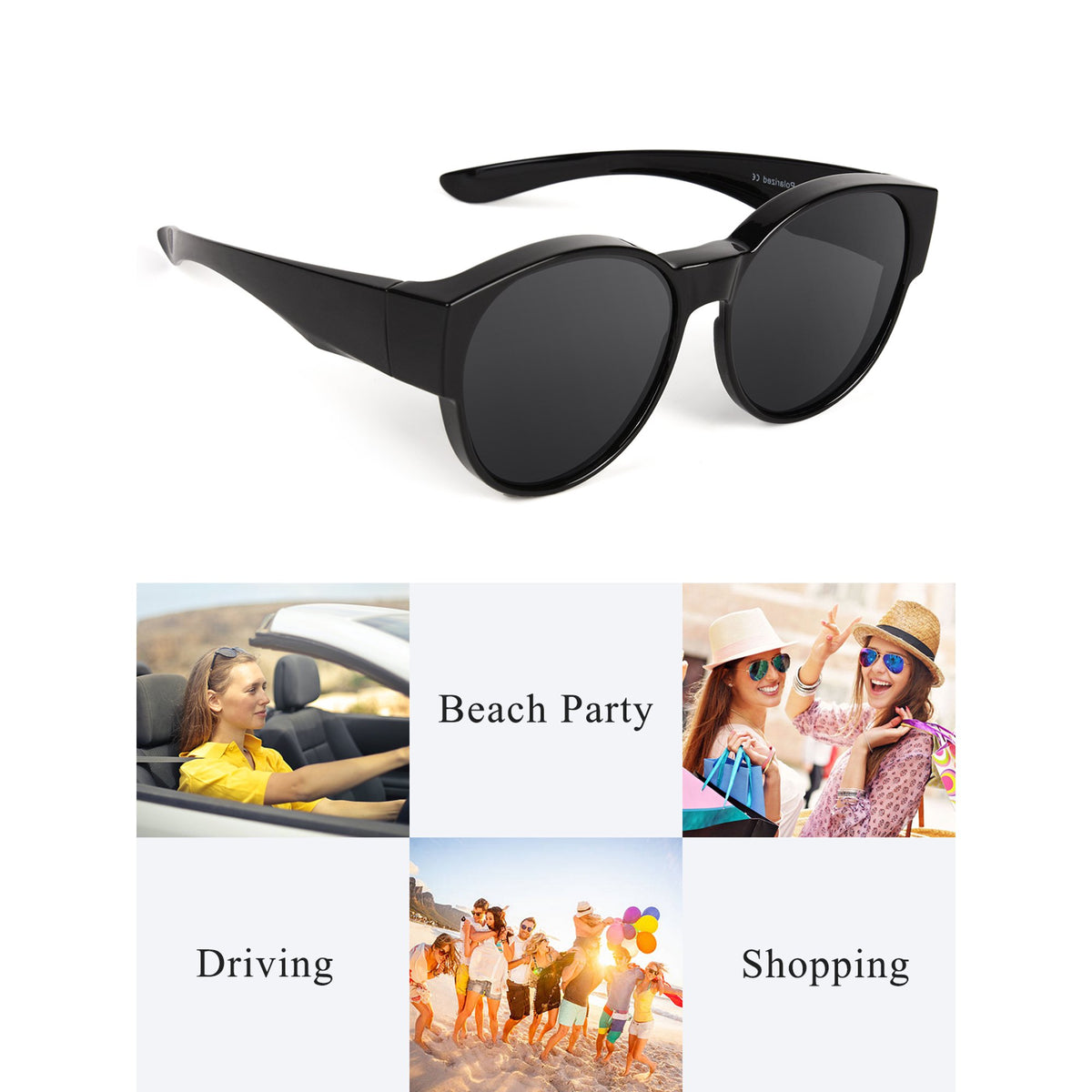 TINHAO Polarized Fit Over Glasses Sunglasses for Women Men Trendy Cat Eye Wrap Around Shades UV Protection