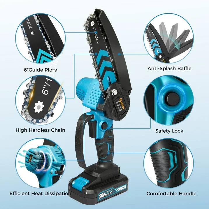 Saker 6 Mini Chainsaw, Cordless Electric Saw for Pruning, Garden  Household, 2 1500mAh Batteries