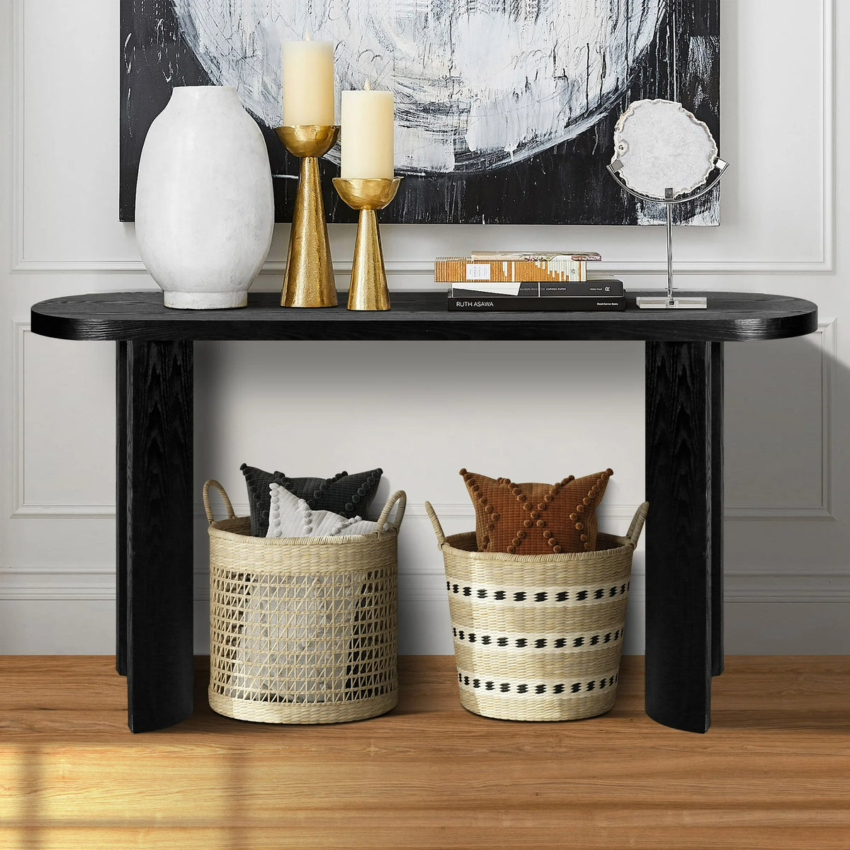 60 Thick Top Entryway Table, Curved Legs, Support The Installation of Inward Facing or Outward Facing for Sofas, Entryway