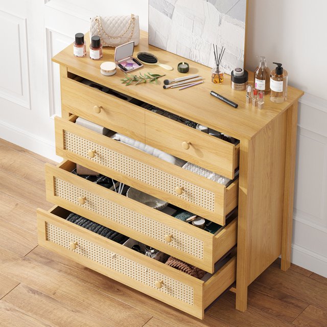 Farini Sideboard Buffet Cabinet with 4 Drawers,Modern Wooden Console Cabinet for Kitchen,Living Room, Dining Room, Hallway,Nature