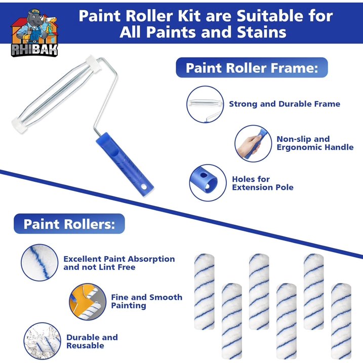 Tidymend Paint Roller Kit, 28 Pcs Paint Rollers with Extension Pole, Roller Paint Brush for Painting Walls