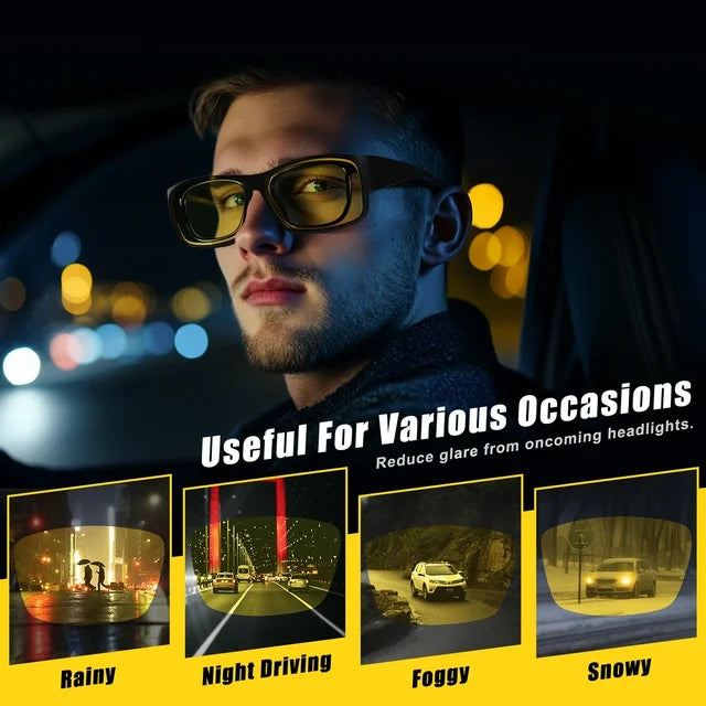 INHAO Polarized Night Driving Glasses for Men Women Fit Over Glasses, Night Vision Glasses Ultra Lightweight UV400 Protection