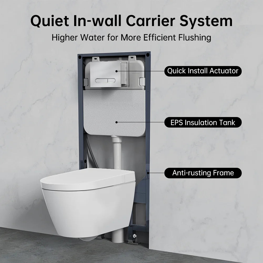 Wall Hung Smart Toilet with Bidet Built in, Heated Seat, Elongated Smart Bidet Toilet Wall Mounted