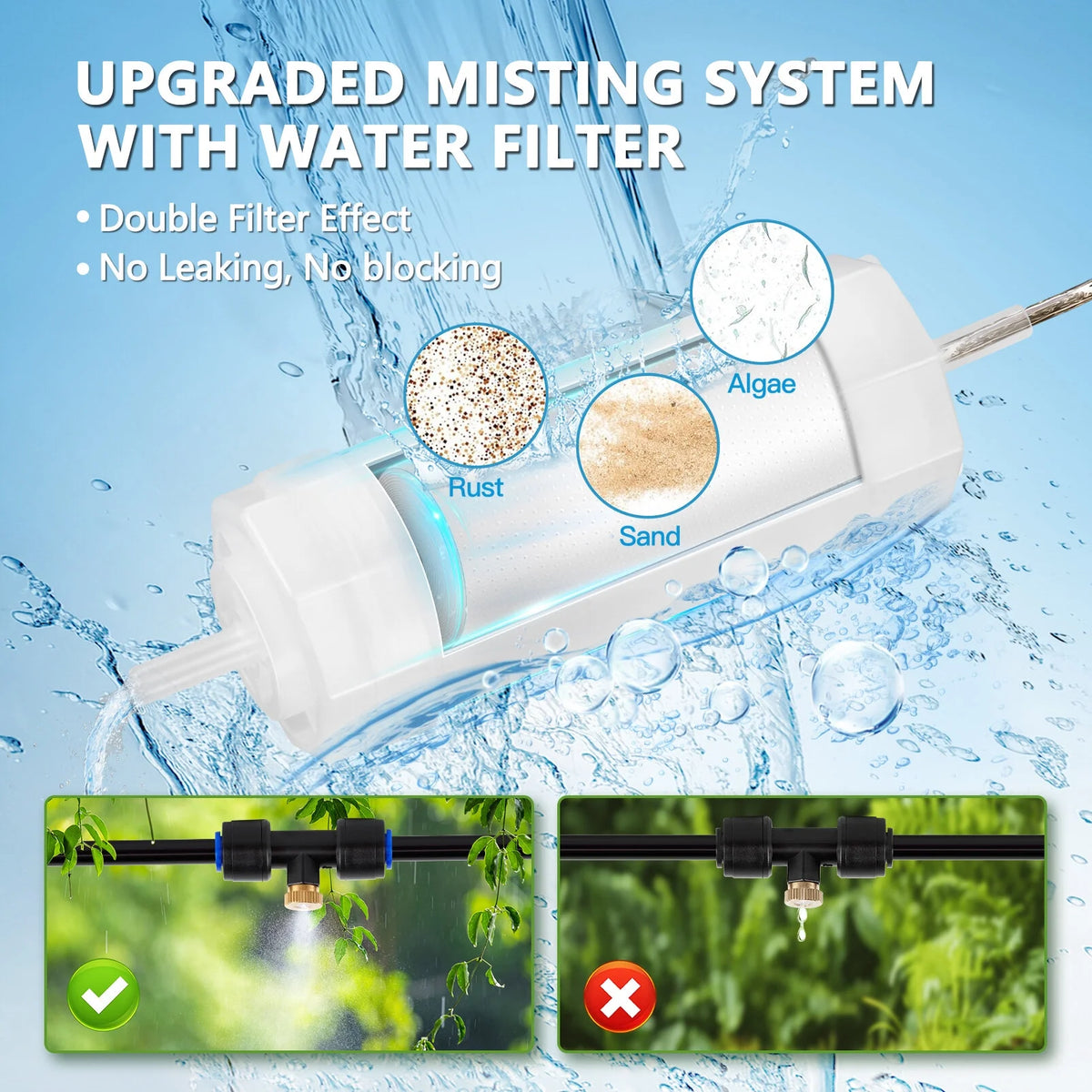 Uarter Misting Cooling System Outdoor Mister: Cooling System Upgraded Spray Nozzles 33 FT Cooling Mister for Outside Patio Beach Pool