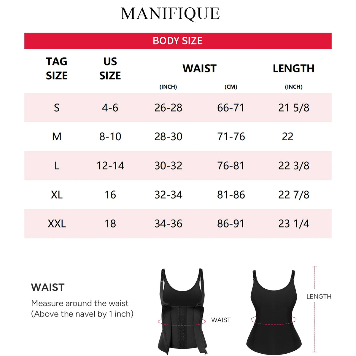 MANIFIQUE Waist Trainer for Women Corset Tops Tummy Control Shapewear Sport Girdle Workout Black Vest