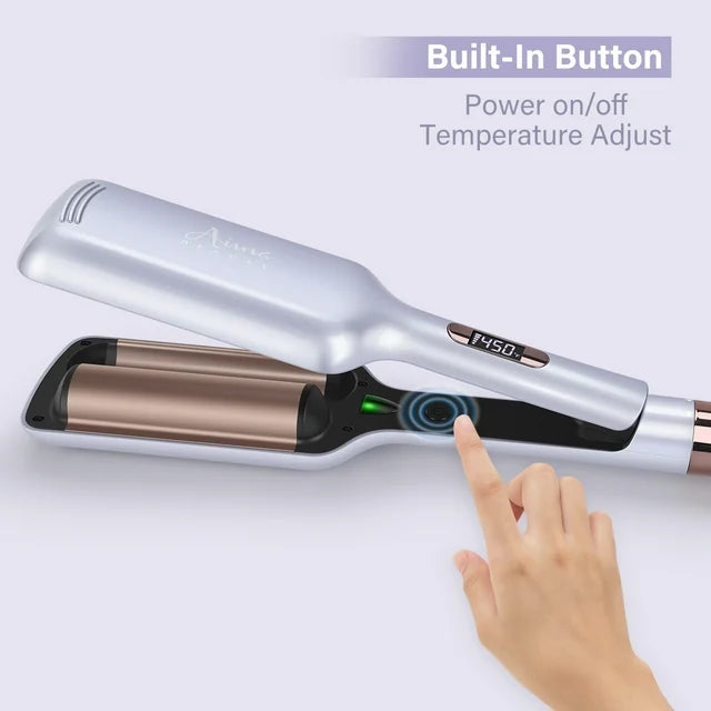 Aima Beauty 2 Barrel Hair Crimper, 1.25 inch Twins Hair Waver Curling Iron, 30S Heats Up Crimping Iron, Purple