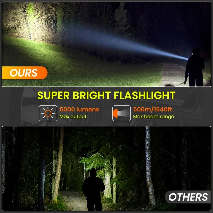 LED Flashlight Rechargeable, 50000 Lumens Super Bright Flashlights, Big Beam Long Range Spotlight Flashlight, Waterproof Torch Light for Camping, Fishing, Hunting, Hiking, Patrol
