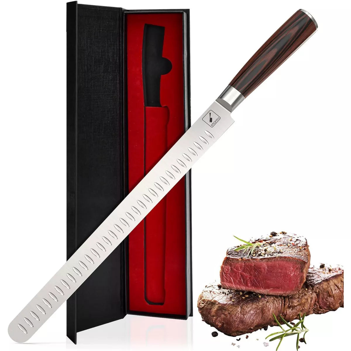 imarku Brisket Knife, 12-Inch Ultra Sharp Carving & Slicing Knife for Brisket, BBQ, Turkey, Ham, Ribs, Roast Beef, High Carbon Stainless Steel Blade