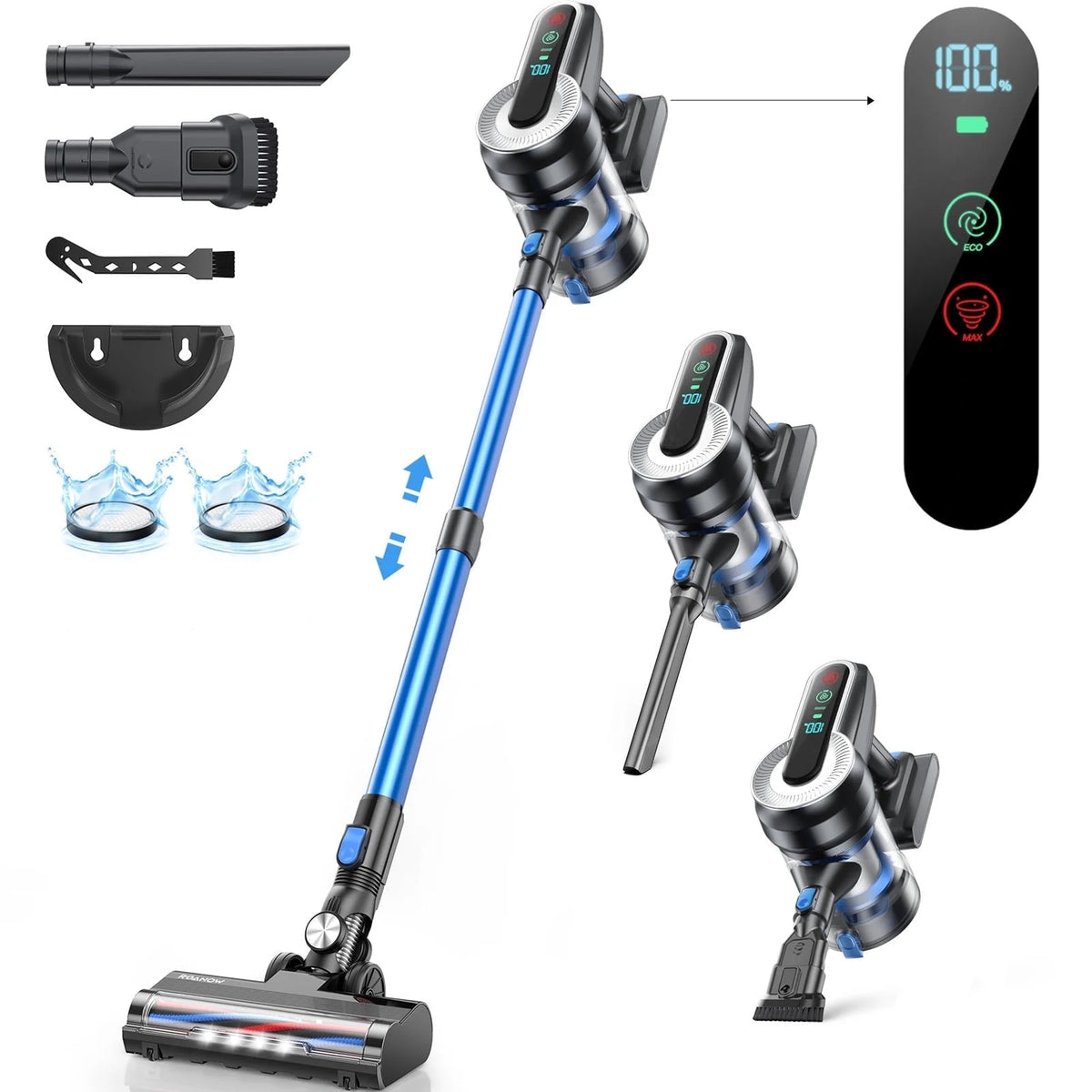 Roanow Cordless Vacuum Cleaner, 38KPA/55Mins with Display Stick Vacuum for Hardwood Floor Carpet Pet