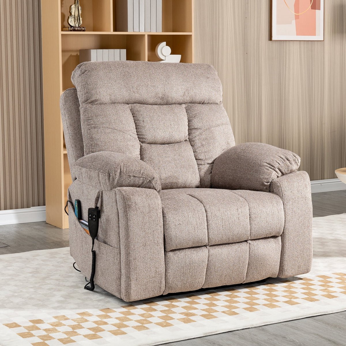 UHOMEPRO Oversized Power Lift Recliner Chair with Massage and Heat for Elderly, Large Wide Seat Recliners for Big and Tall, Safety Motion Reclining Mechanism with Hidden Cup Holder, Light Brown