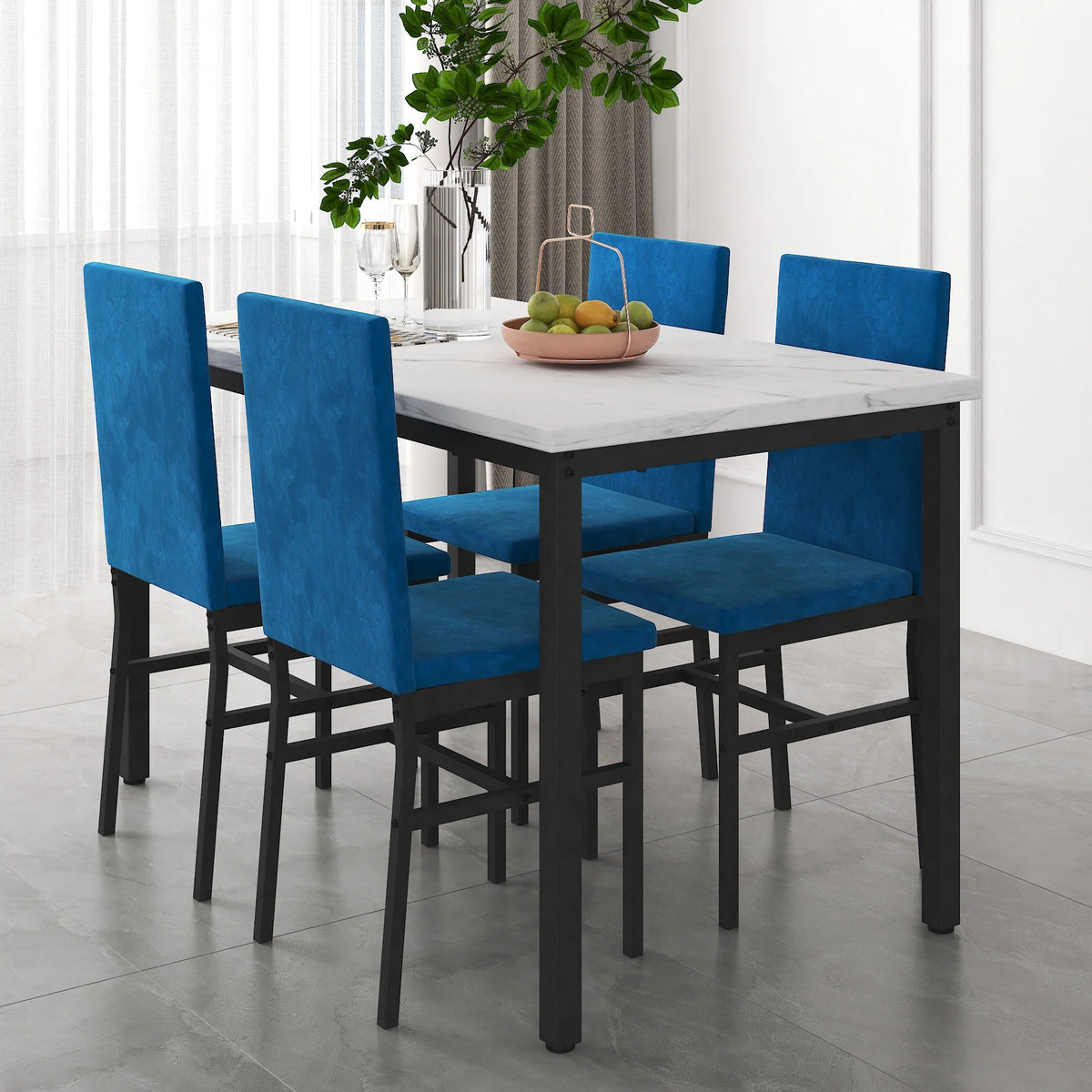 SEGMART Dining Table with 4 High-back Upholstered Chairs, Modern Dinette Set, Dining Table & Chairs Set for 4 Persons, Small Home Kitchen Dining Table Set, Ideal for Apartment Breakfast Nook