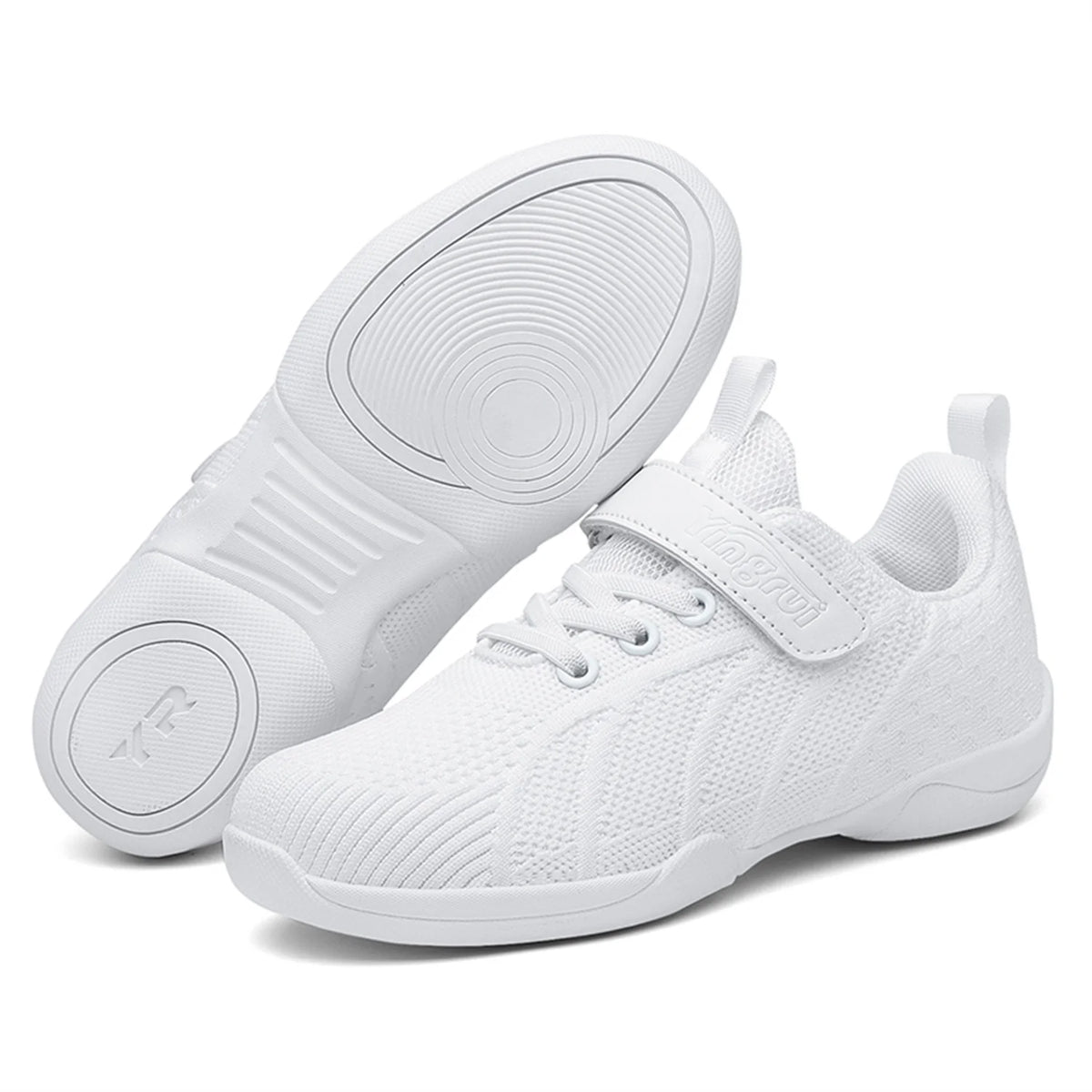 HAOSHIDUO White Cheer Shoes for Girls Lightweight Breathable Soft Fabric Sports Dance Shoes Non Slip Rubber Outsole