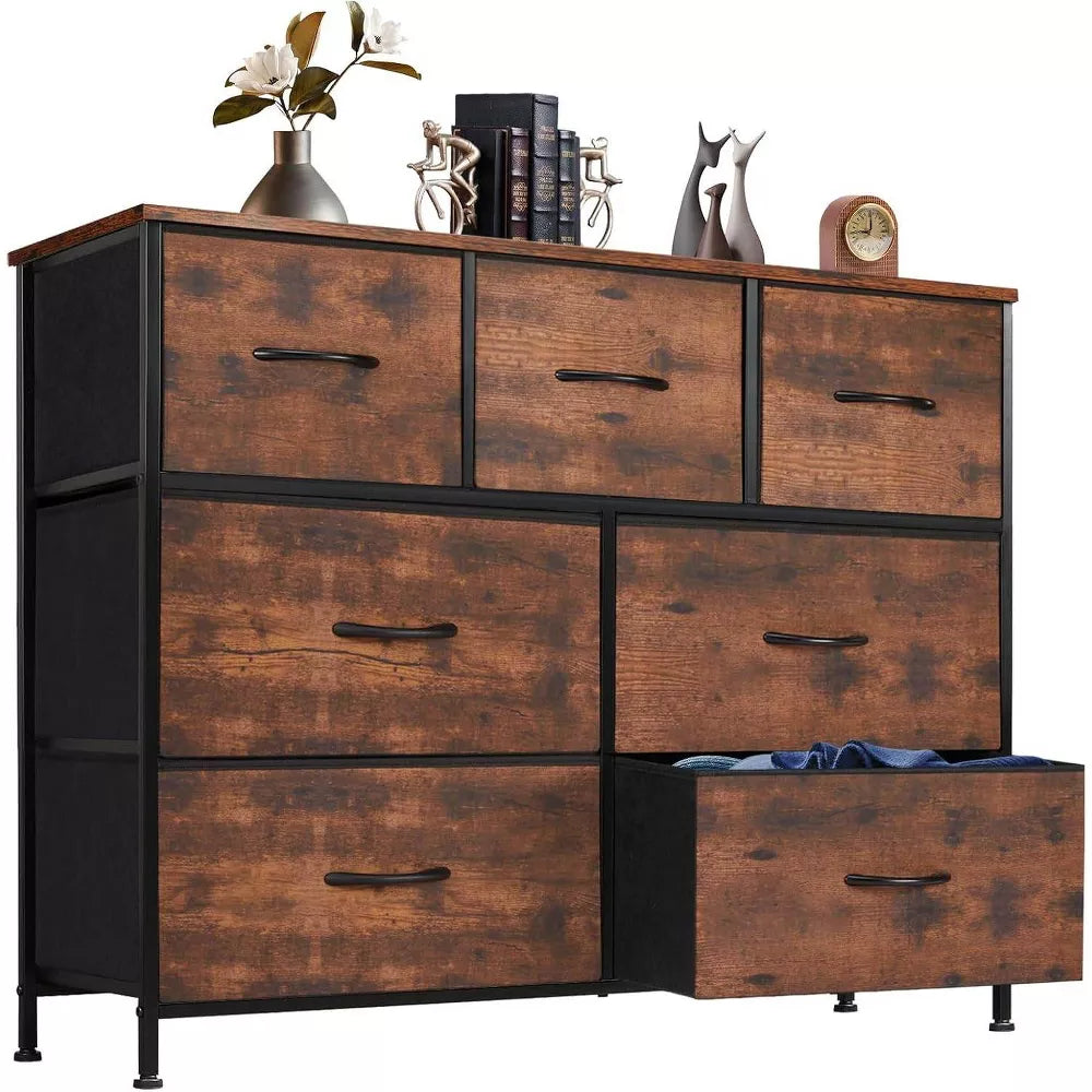 My Depot Bedroom Dresser with 7 Fabric Drawers for Bedroom, Nursery, Living Room, Kids Room, Closet Storage Organization, Metal Frame, Wood Top