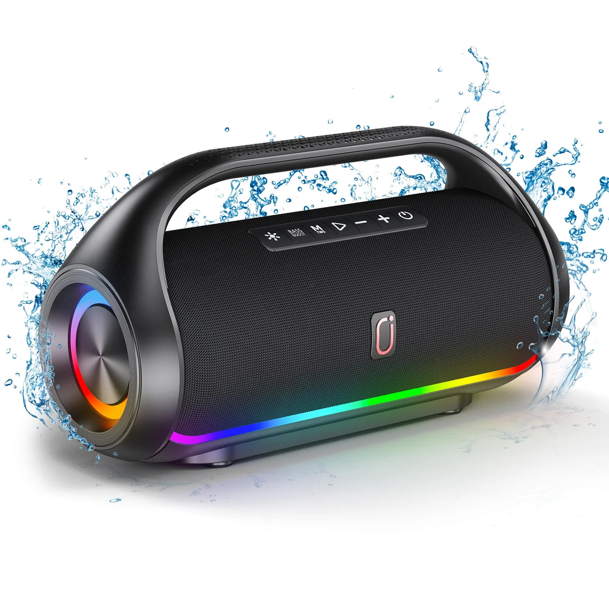 FanFun Waterproof Bluetooth Speaker, Stereo Sound Deep Bass Portable Speaker with Dynamic RGB Light Show, Outdoor Speaker for Pool Beach Party