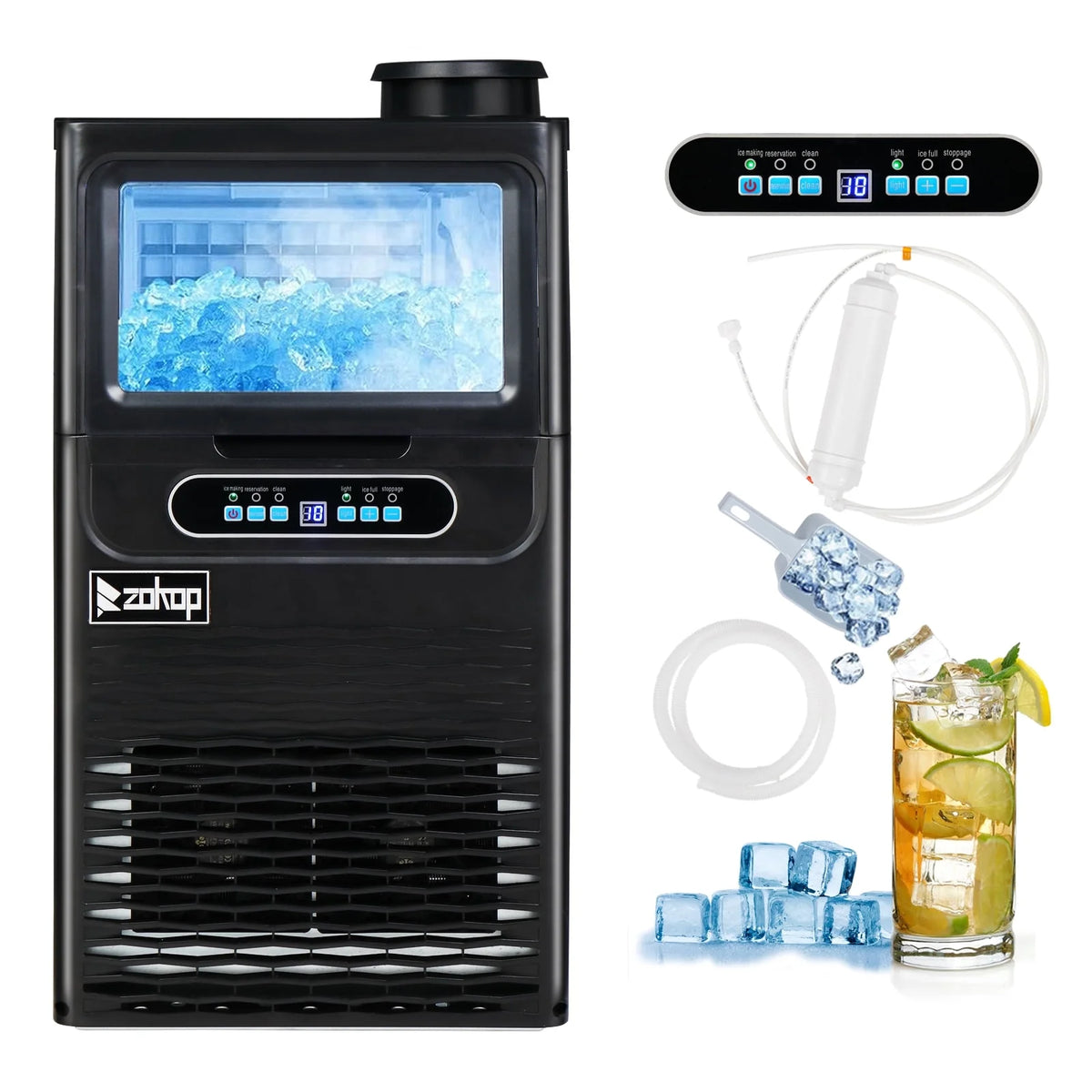 Ktaxon Stainless Steel Commercial Freestanding Ice Maker Machine, 70lbs/24h,Black