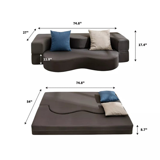 Mjkone Convertible Folding Sofa Bed with Memory Foam | Faux Leather Futon Couch for Living Room, Guest Room & Bedroom - Portable, Space-Saving