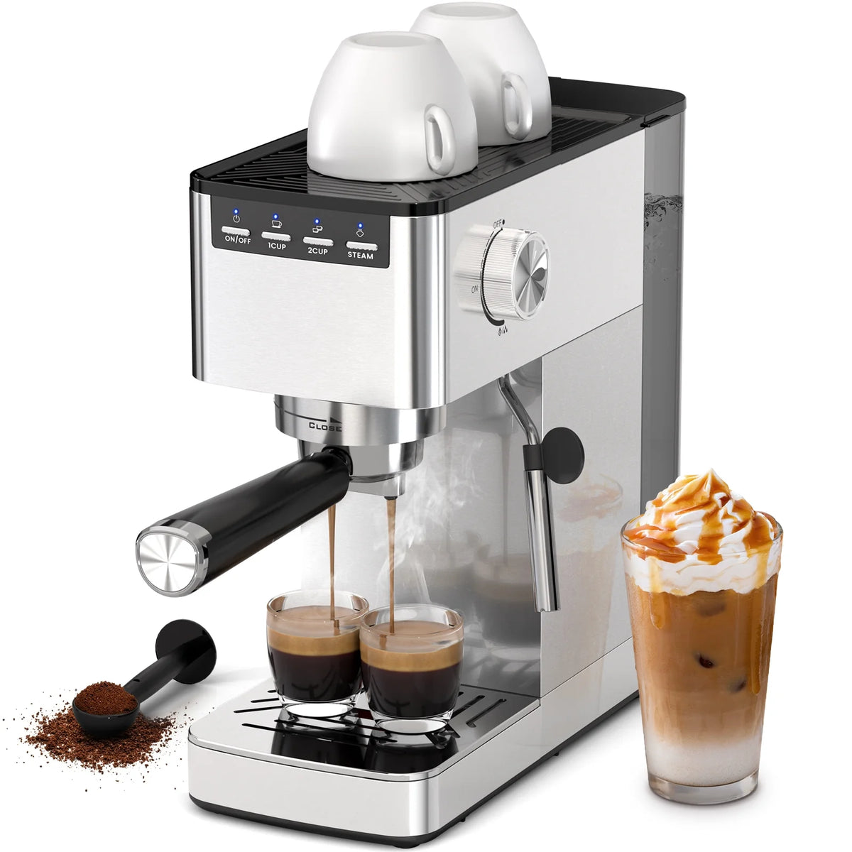 Auseo 20 Bar Espresso Machine with Milk Frother Steam Wand & 40oz Removable Water Tank, for Latte, cappuccino, Stainless Steel