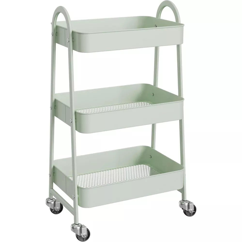 MyDepot Utility Cart 3-Tier Kitchen Storage Rack with Handle and Lockable Wheels for Office, Kitchen, Living Room, Bathroom