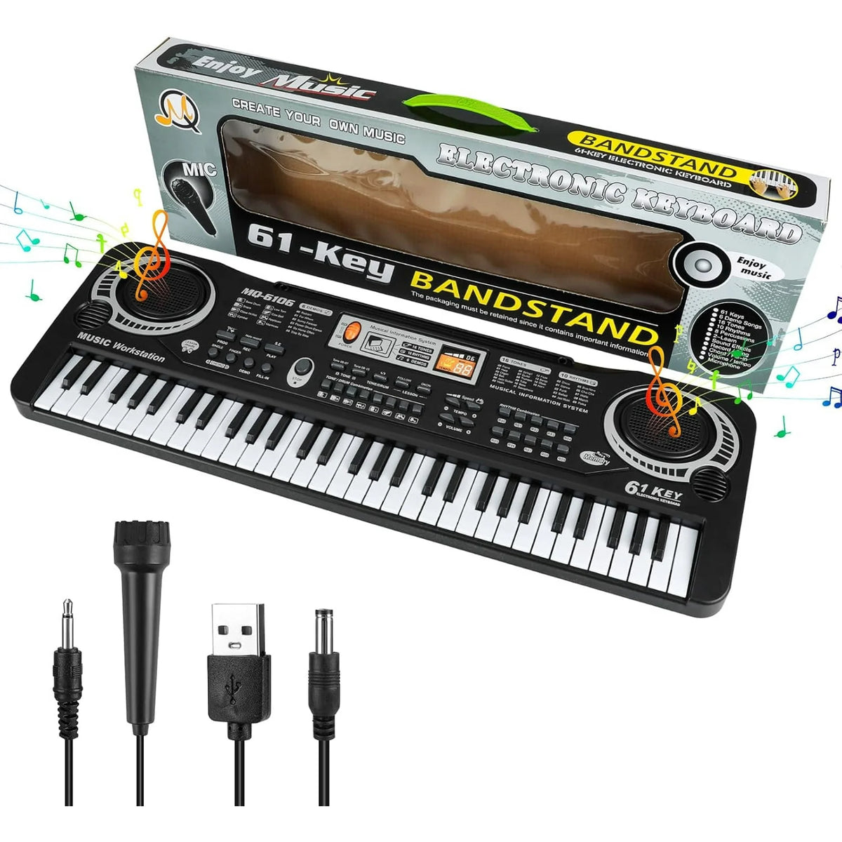 Mixfeer 61 Key Keyboard Piano, Electronic Keyboard Piano with Microphone for Kids Gift, Black