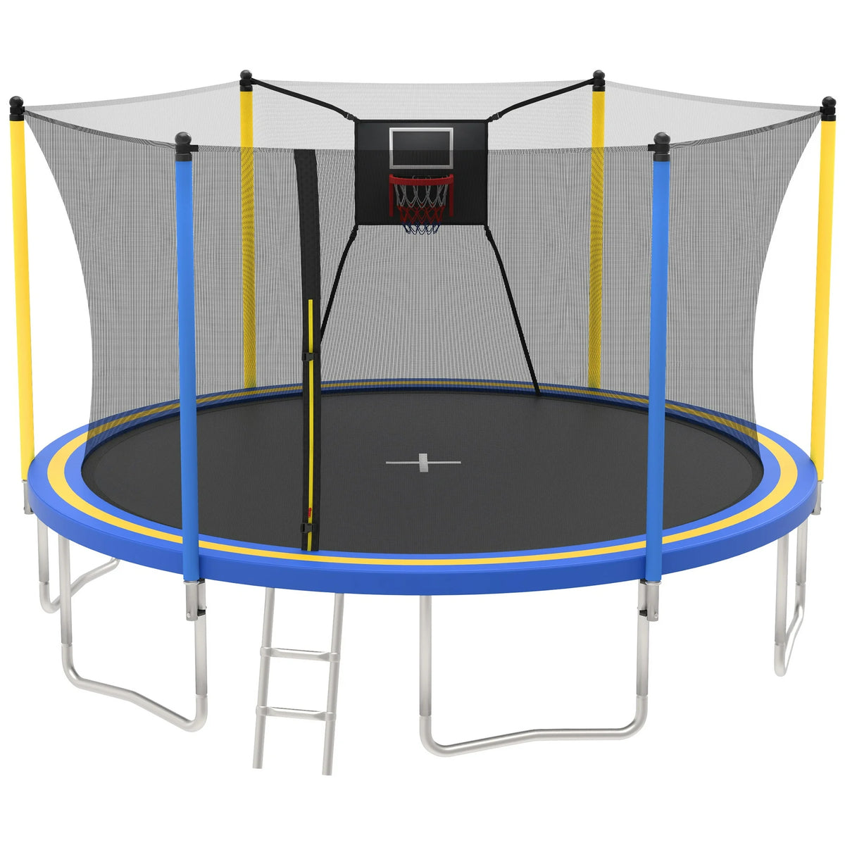 14ft Trampoline with Basketball Hoop, SEGMART Upgraded Round Kids Outdoor Trampoline with Enclosure, Heavy-Duty Backyard Trampoline for Adults and Kids, Blue